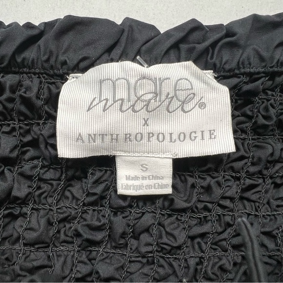 Mare Mare black top blouse shirred peplum bows ties Anthropologie Anthro - Picture 4 of 7
